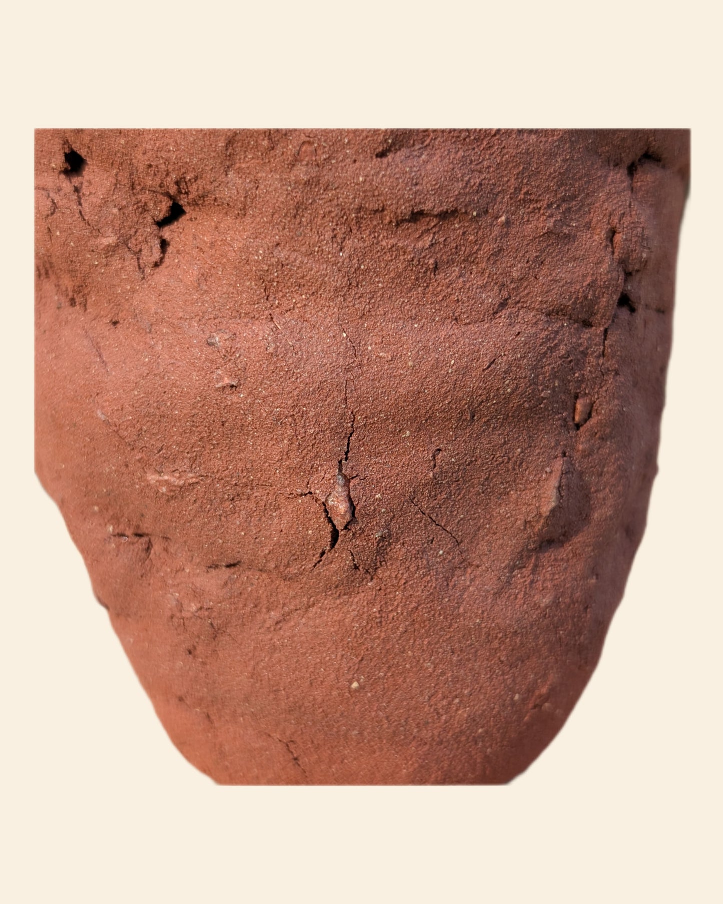 Piece 1,698 – Wild Red Clay Vessel with Weathered Rim