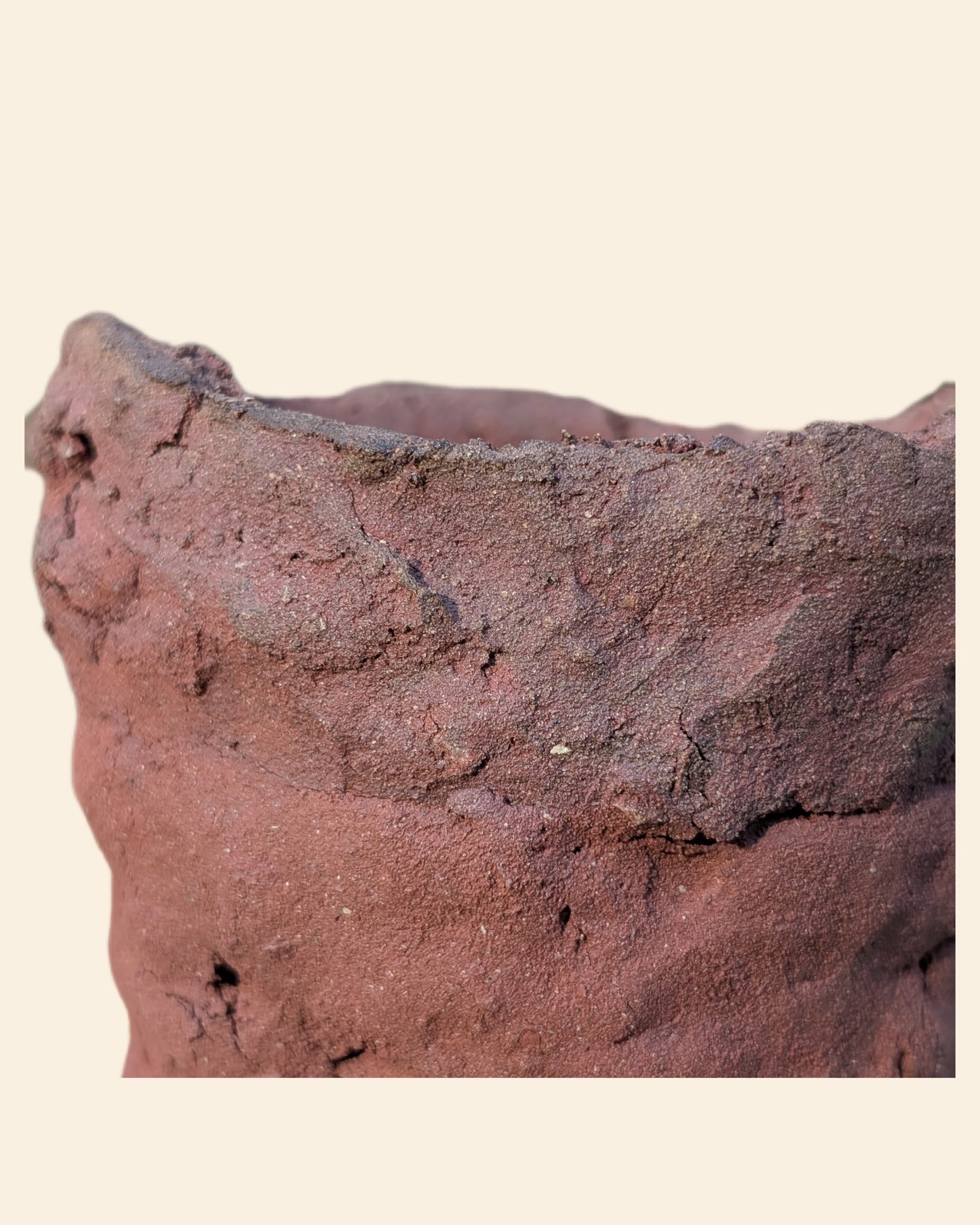 Piece 1,698 – Wild Red Clay Vessel with Weathered Rim