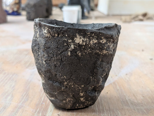 Ceramic Piece 1763: Handbuilt Black Stoneware Vessel - Textured & Raw