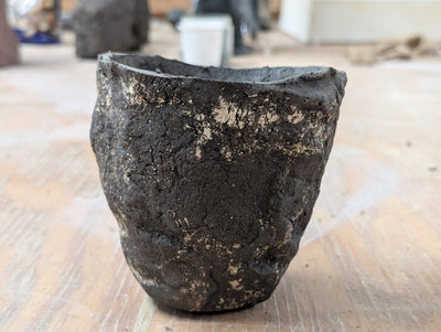 Ceramic Piece 1763: Handbuilt Black Stoneware Vessel - Textured & Raw