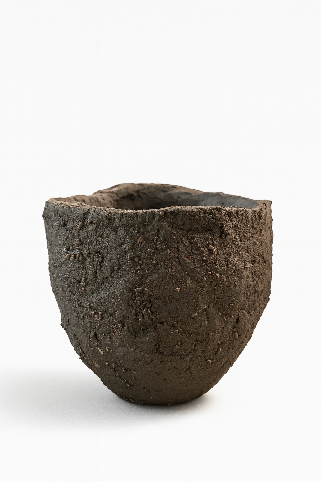 Ceramic Piece 1745: Handbuilt Black Clay Vessel – Raw Fired with Mineral Texture and Organic Form