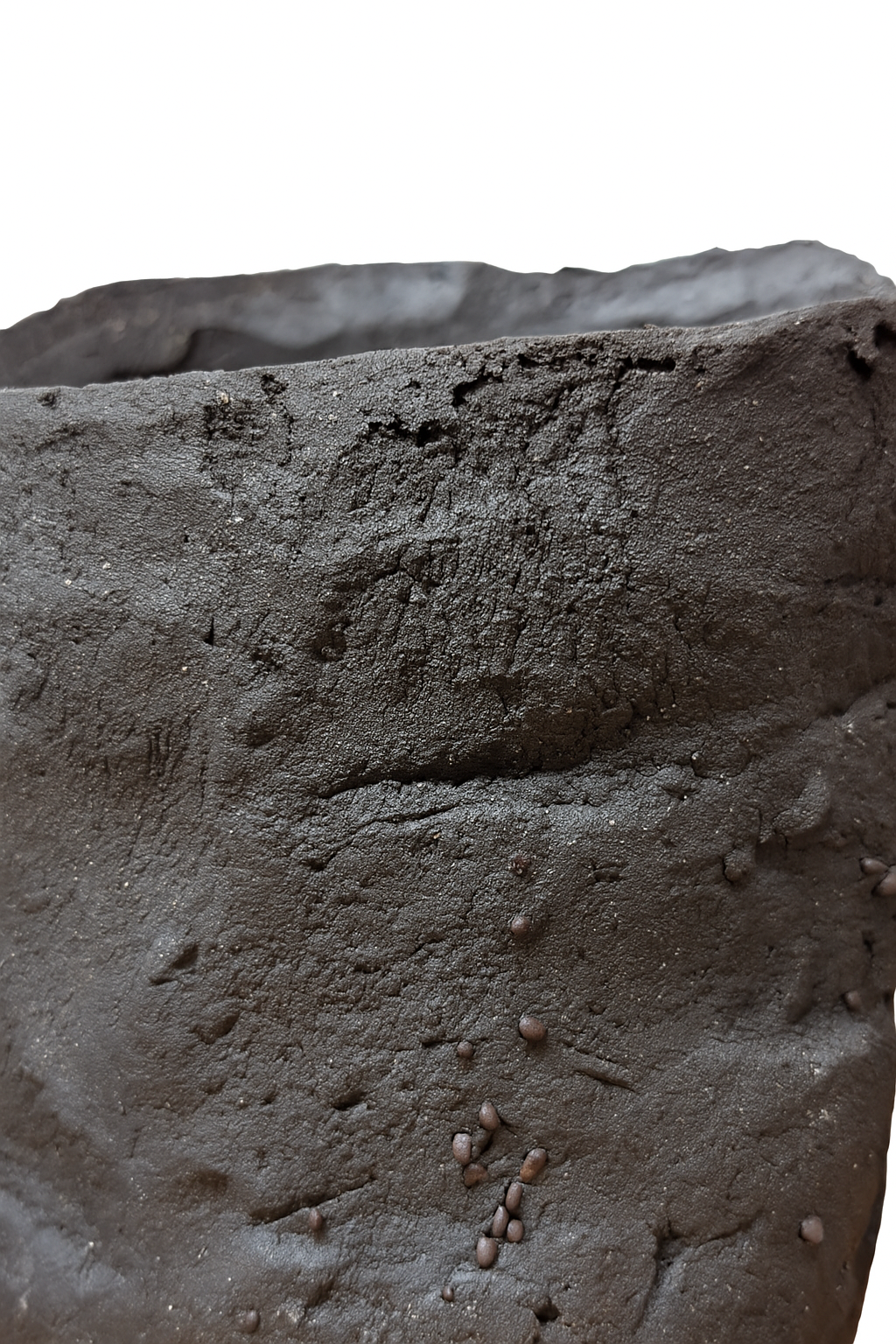Handmade Black Stoneware Vessel – Raw Sculptural Texture: Ceramic Piece 1737