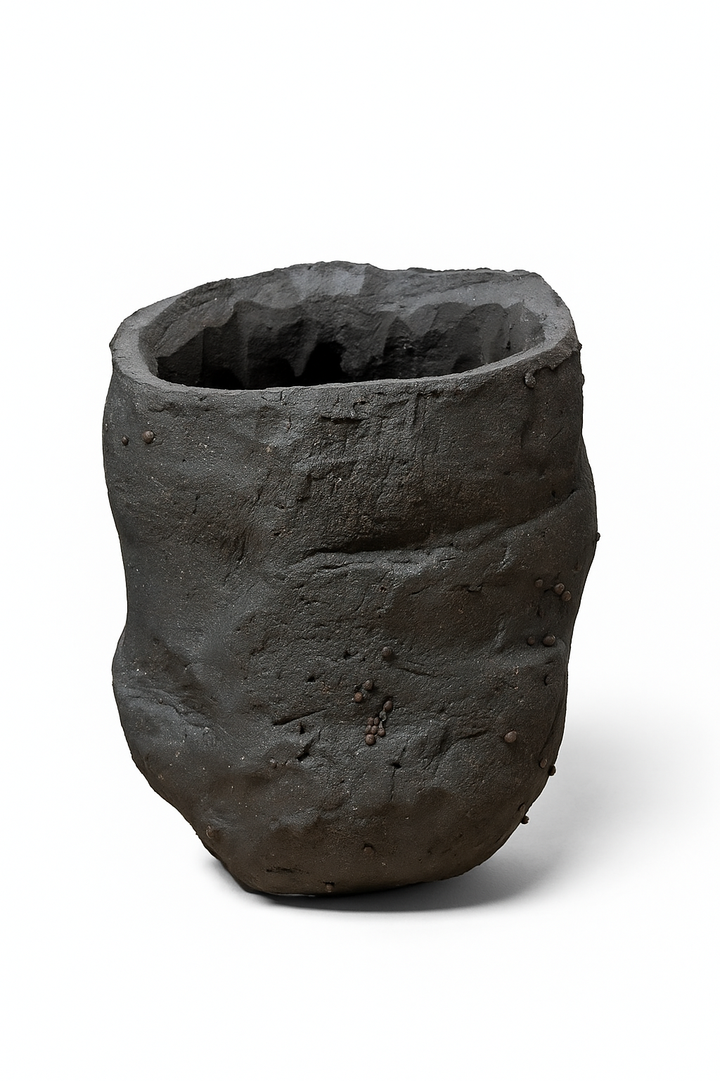 Handmade Black Stoneware Vessel – Raw Sculptural Texture: Ceramic Piece 1737