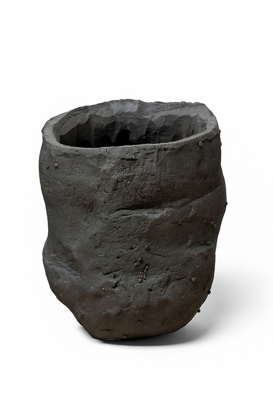 Handmade Black Stoneware Vessel – Raw Sculptural Texture: Ceramic Piece 1737
