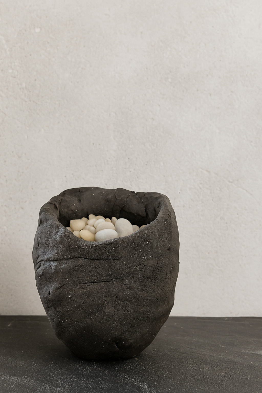 Handcrafted Black Stoneware Vessel – Softly Weathered Form: Ceramic Piece 1731