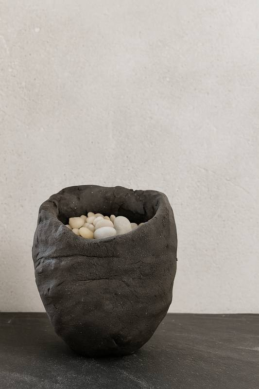 Handcrafted Black Stoneware Vessel – Softly Weathered Form: Ceramic Piece 1731