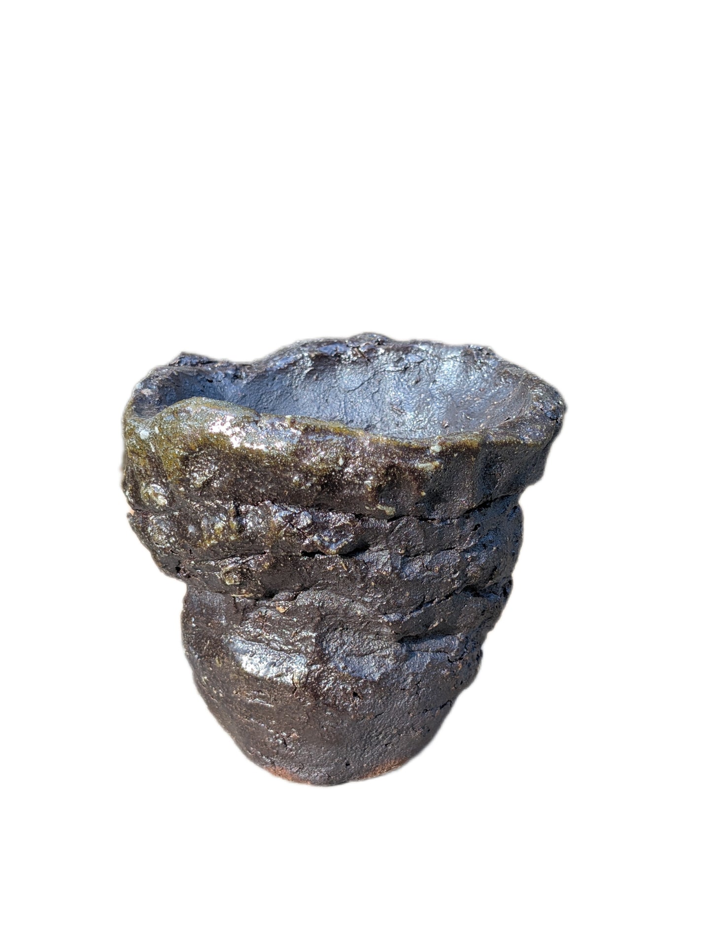 Piece 1,697 – Ash-Glazed Wild Clay Vessel with Metallic Crust