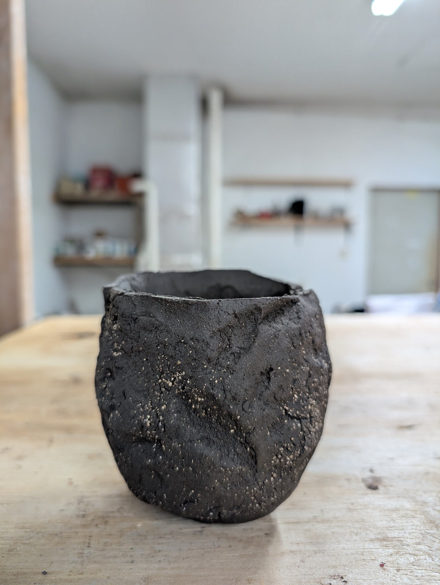 Ceramic Piece 1759 Groggy sculptural black clay body vessel