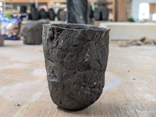 Ceramic Piece 1765: Ball Clay Coated Black Sculptural Ceramic Vessel