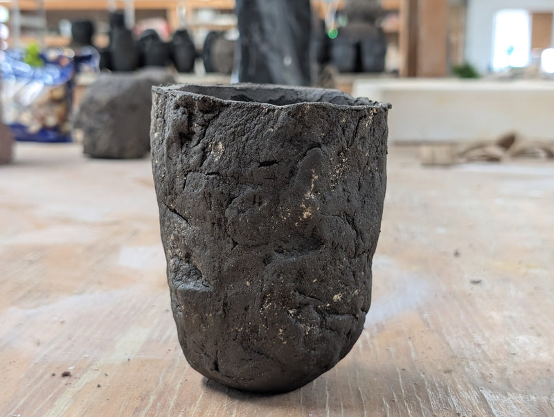 Ceramic Piece 1765: Ball Clay Coated Black Sculptural Ceramic Vessel