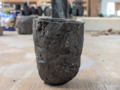 Ceramic Piece 1765: Ball Clay Coated Black Sculptural Ceramic Vessel