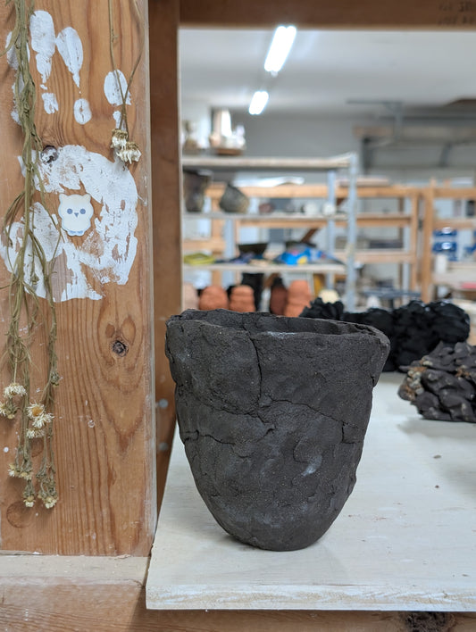 Handcrafted Black Stoneware Vessel – Wabi Sabi Organic Form: Ceramic Piece 1734