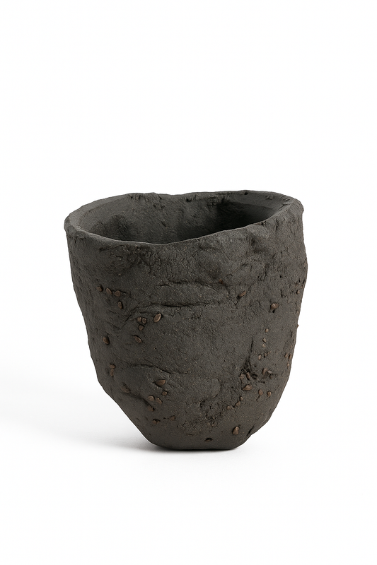 Handmade Black Stoneware Vessel | Primitive Sculptural Ceramic Form: Ceramic Piece 1739