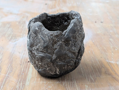 Handbuilt Black Stoneware Vessel - Weathered Stone Finish: Ceramic Piece 1768