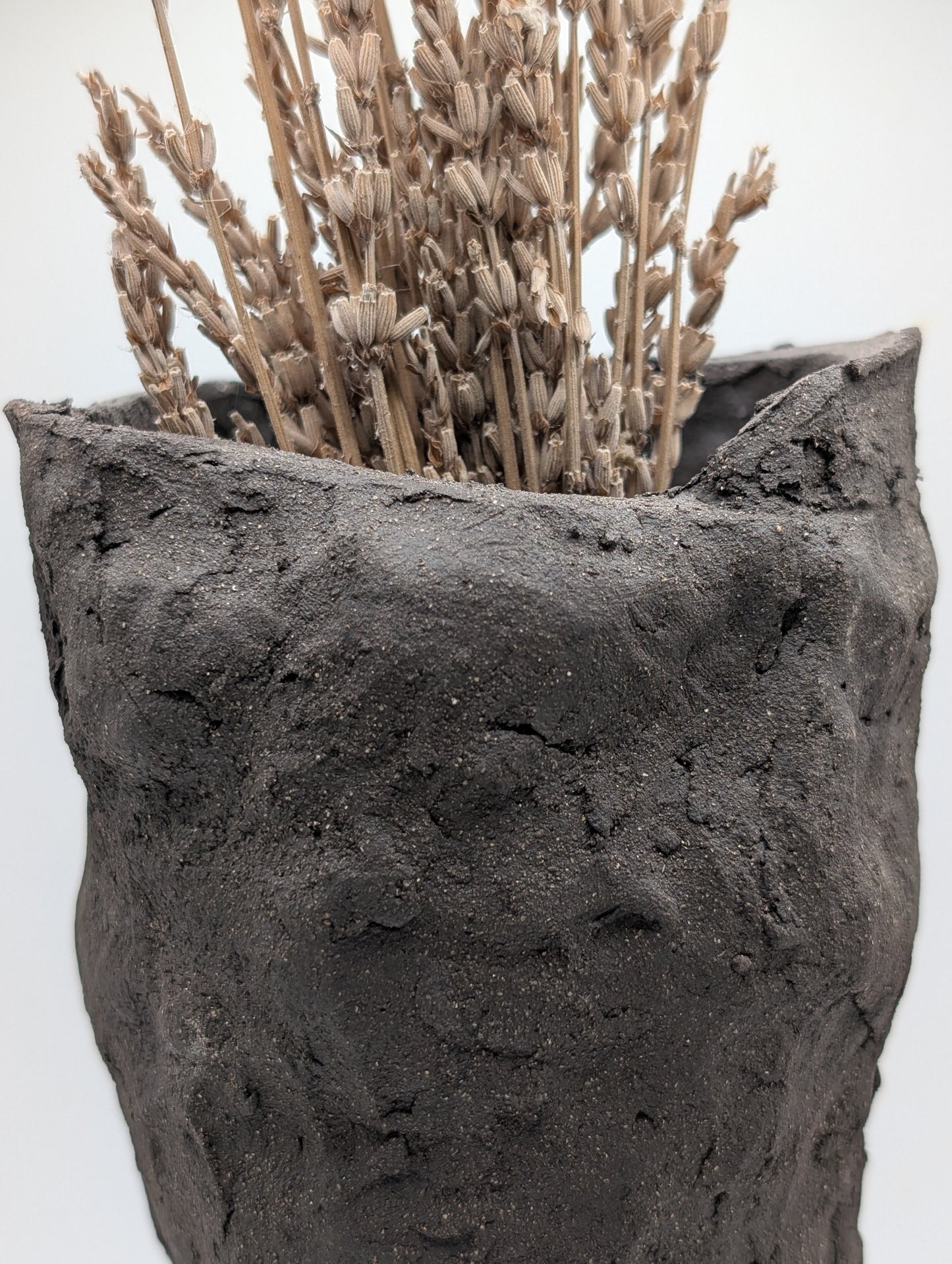 Sculptural Black Stoneware Vessel – Textured Organic Form: Ceramic Piece 1728