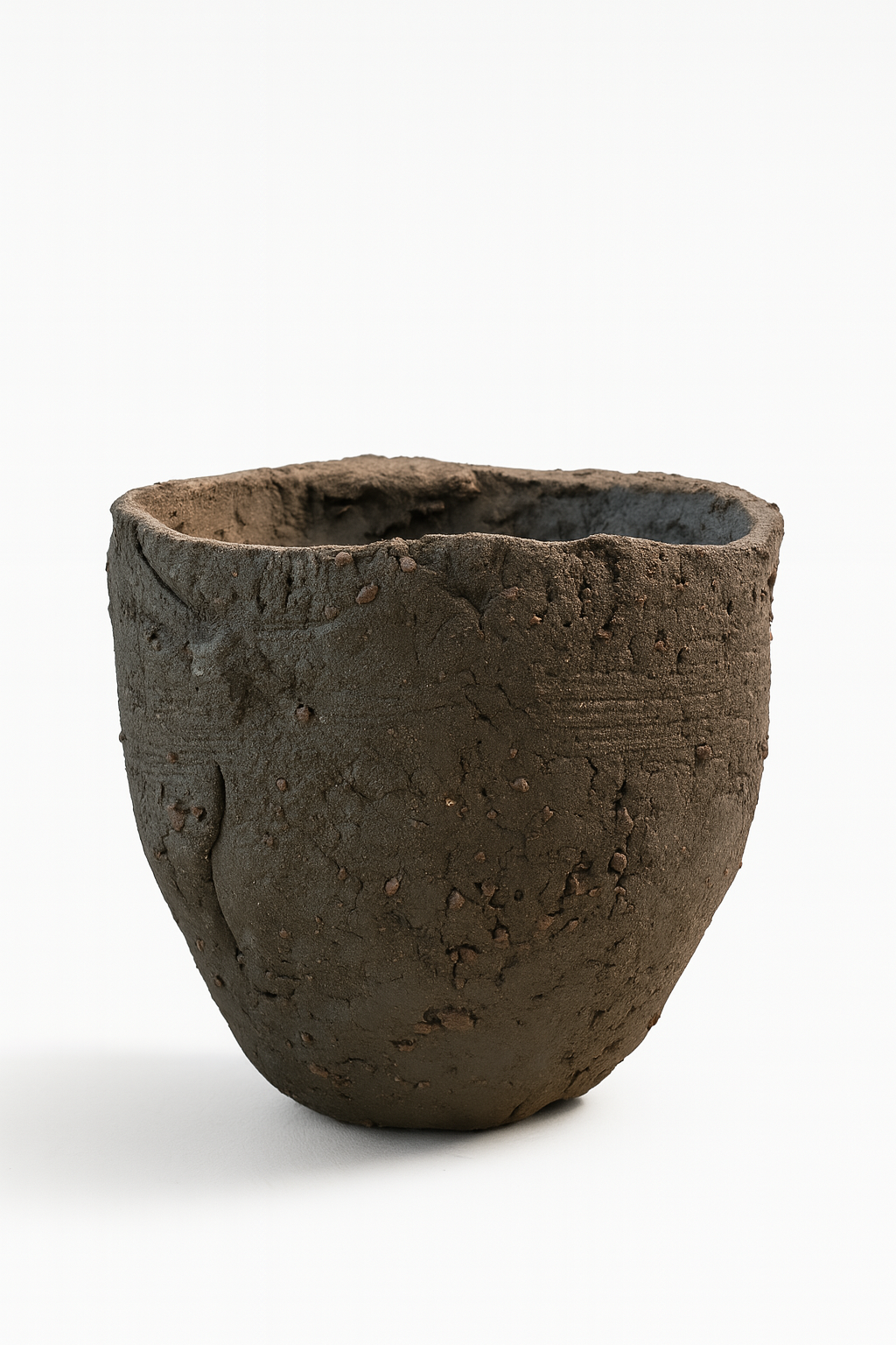 Handbuilt Black Clay Vessel – Textured Sculptural Form with Natural Shale Inclusions: Ceramic Piece 1744