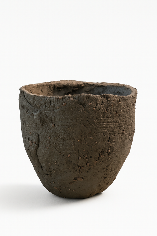 Handbuilt Black Clay Vessel – Textured Sculptural Form with Natural Shale Inclusions: Ceramic Piece 1744