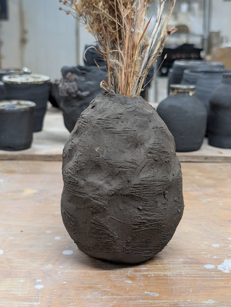 Black sculptural Dry Flower Vase Ceramic Piece 1756