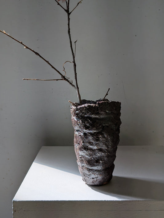 Piece 1706 – Salt-Fired Wild Clay Vessel with Metallic Sheen