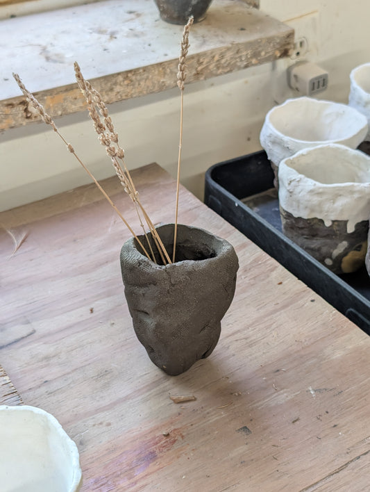 Black Hand built Clay Dry Flower Vase: Ceramic Piece 1757