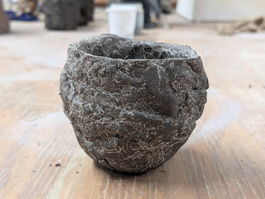 Handbuilt Black Stoneware Vessel - Weathered Stone Finish: Ceramic Piece 1769