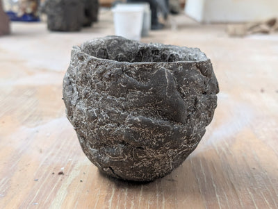 Handbuilt Black Stoneware Vessel - Weathered Stone Finish: Ceramic Piece 1769