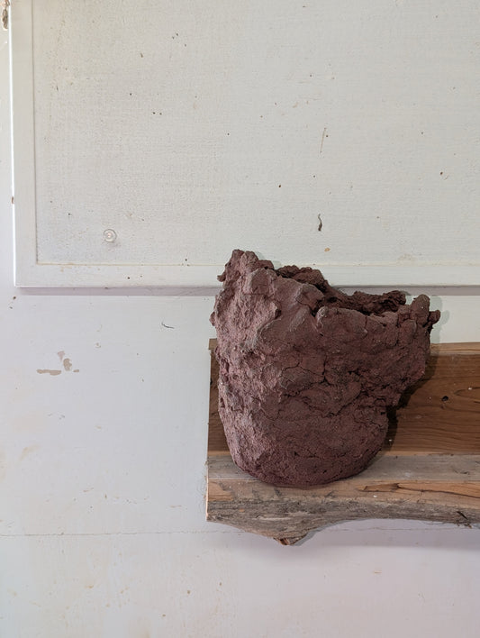Piece 1,694 – Wild Red Clay Sculptural Vessel with Eroded Rim