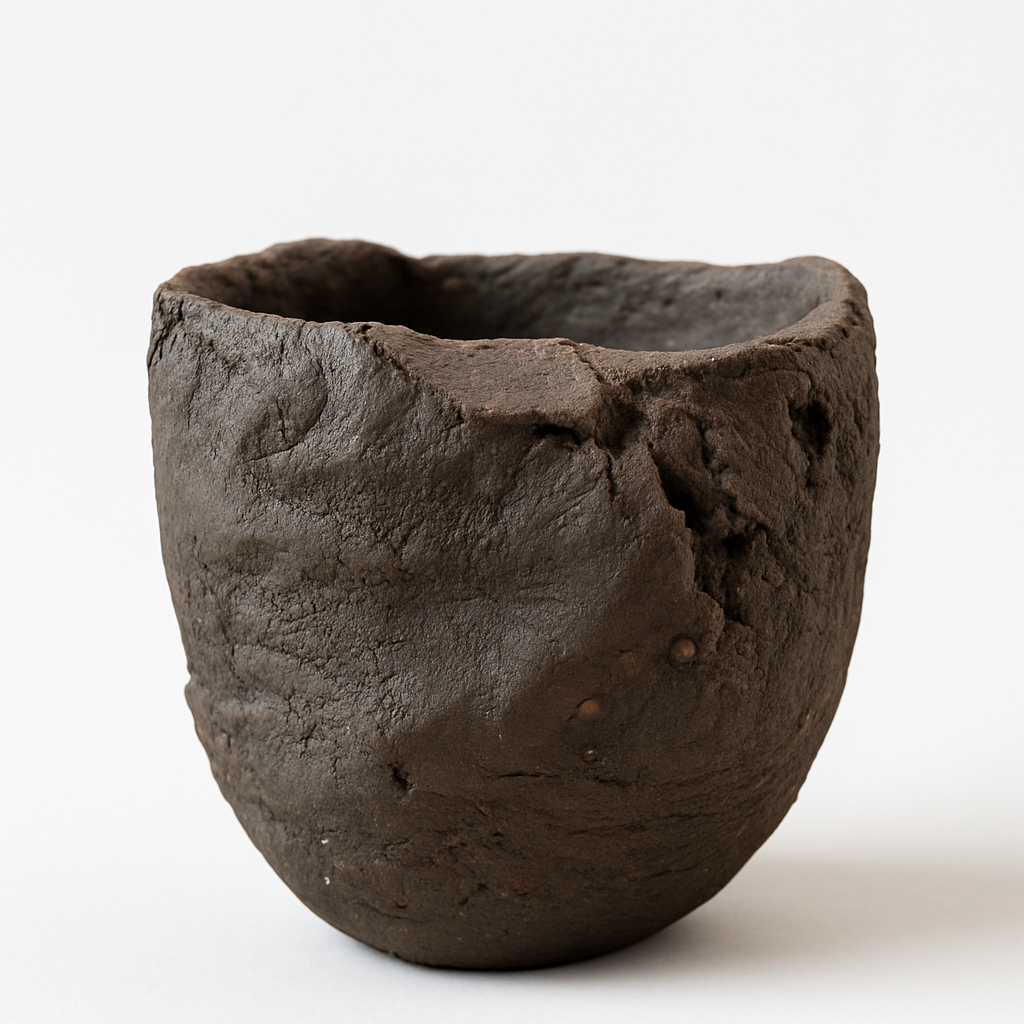 Ceramic Piece 1743: Handbuilt Black Clay Sculptural Vessel – Raw Fired Organic Form