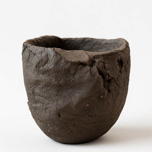 Ceramic Piece 1743: Handbuilt Black Clay Sculptural Vessel – Raw Fired Organic Form