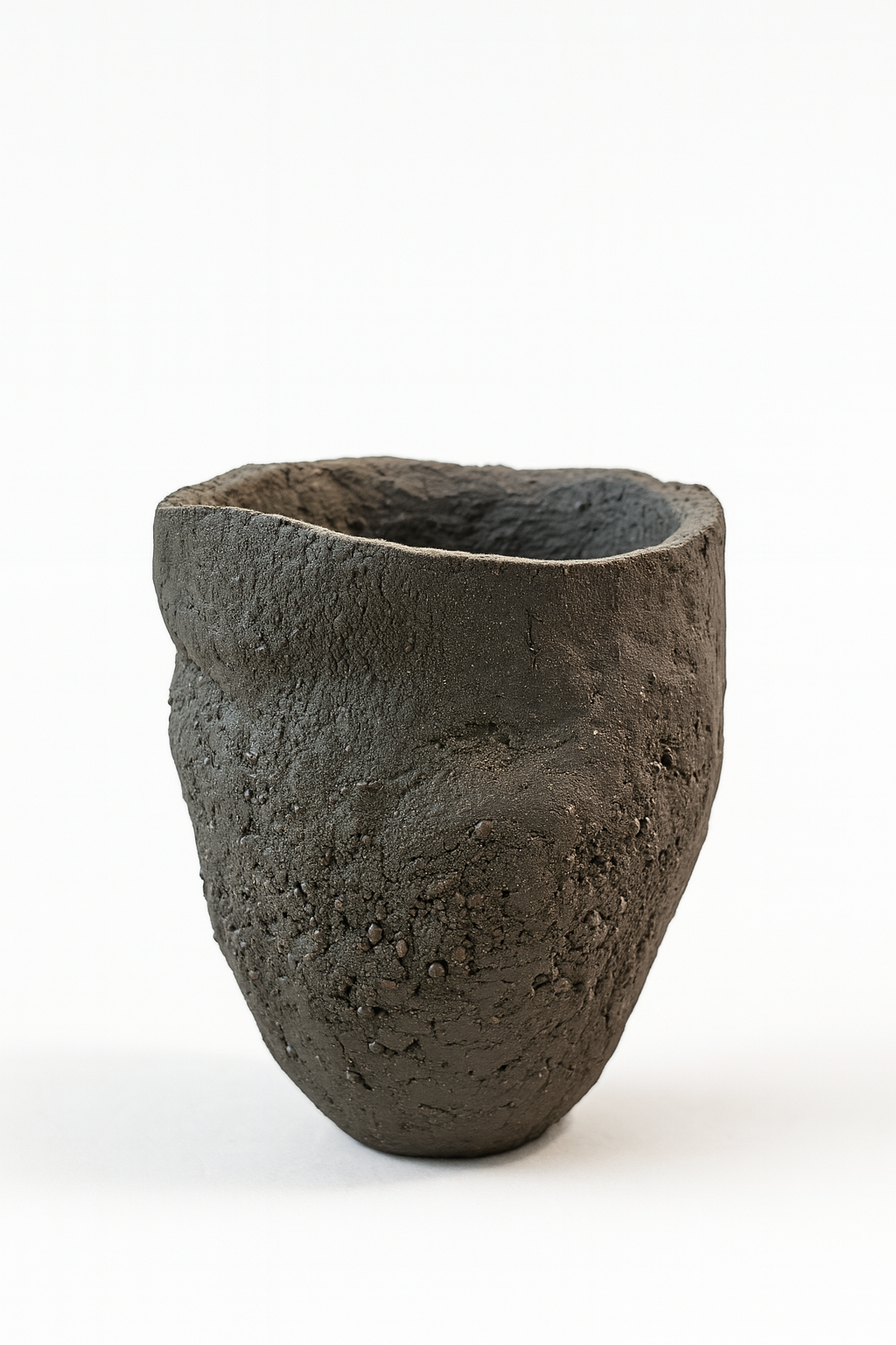 Handbuilt Black Clay Vessel – Raw Fired Sculptural Form with Subtle Texture: Ceramic Piece 1747