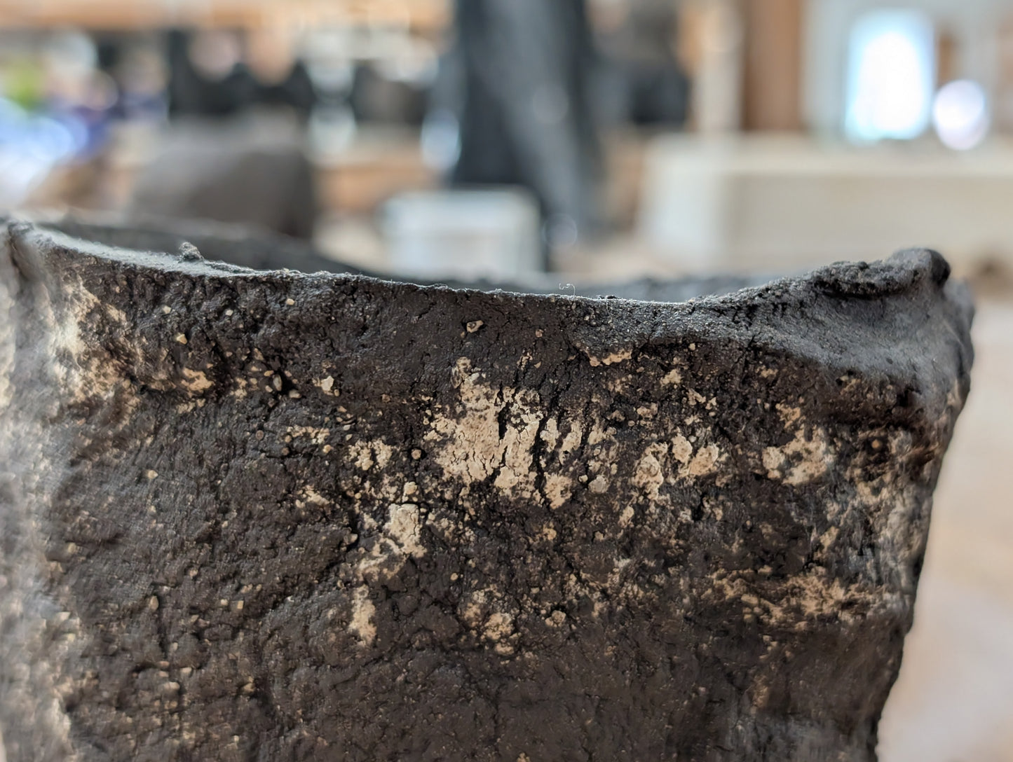 Ceramic Piece 1763: Handbuilt Black Stoneware Vessel - Textured & Raw