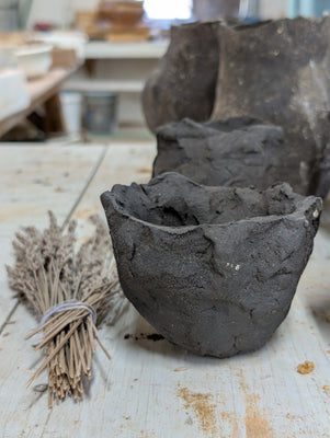 Handbuilt Small Black Clay Vessel – Raw Fired with Organic Surface Texture: Ceramic Piece 1752