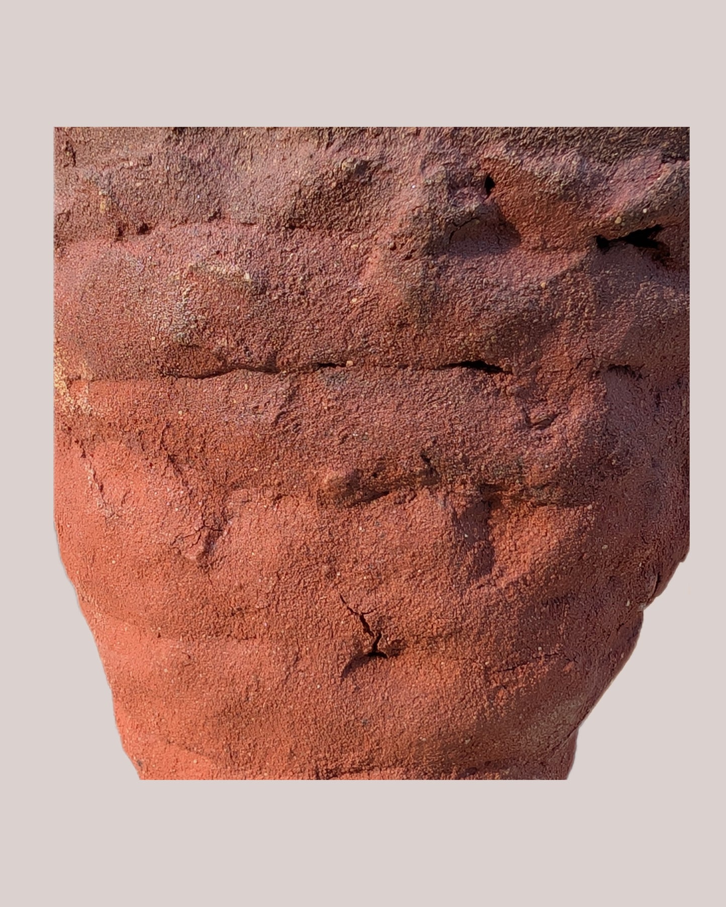 Piece 1,699 – Wild Red Clay Vessel with Layered Ridge Pattern