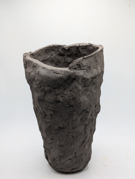 Sculptural Black Stoneware Vessel – Textured Organic Form: Ceramic Piece 1728