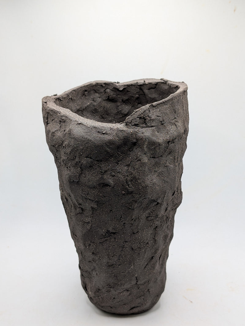 Sculptural Black Stoneware Vessel – Textured Organic Form: Ceramic Piece 1728
