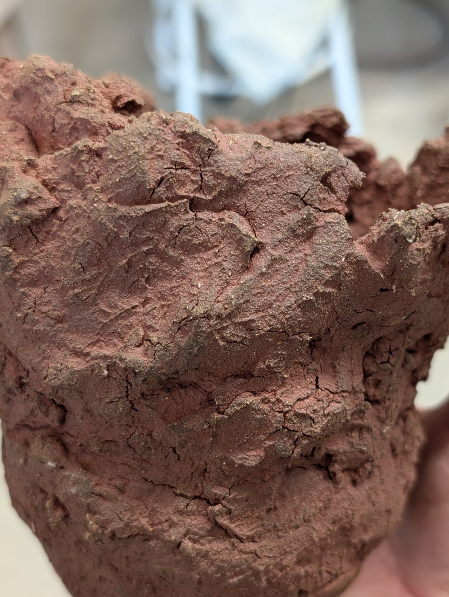 Piece 1,694 – Wild Red Clay Sculptural Vessel with Eroded Rim