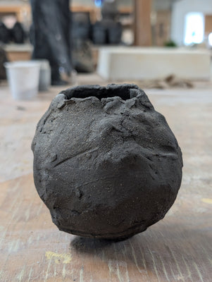 Handbuilt Black Stoneware Vessel - Raw, Sculptural Form: Ceramic Piece 1767