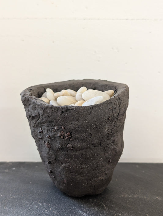 Handmade Black Stoneware Vessel – Raw Textured Form: Ceramic Piece 1730