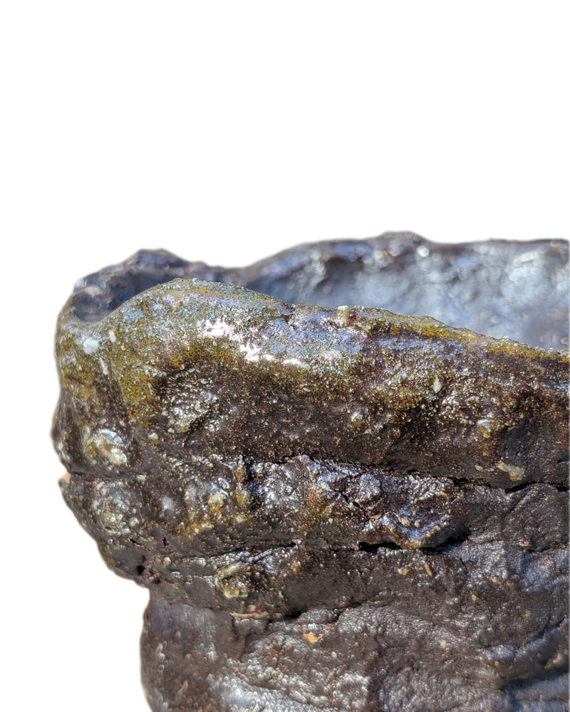 Piece 1,697 – Ash-Glazed Wild Clay Vessel with Metallic Crust