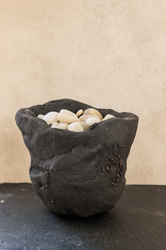 Ceramic Piece 1733: Handmade Black Stoneware Vessel – Primitive Sculptural Form