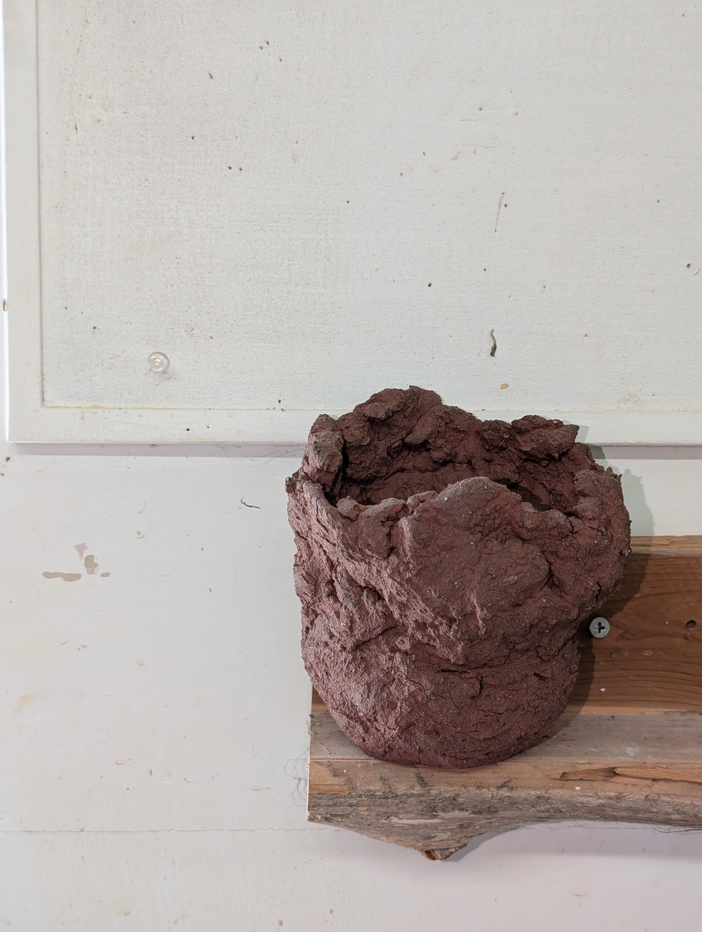 Piece 1,694 – Wild Red Clay Sculptural Vessel with Eroded Rim
