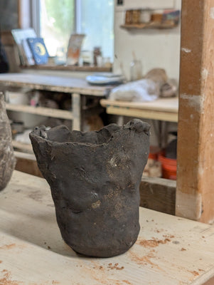 Ceramic Piece 1755: Handbuilt Black Clay Vessel – Raw Sculptural Form
