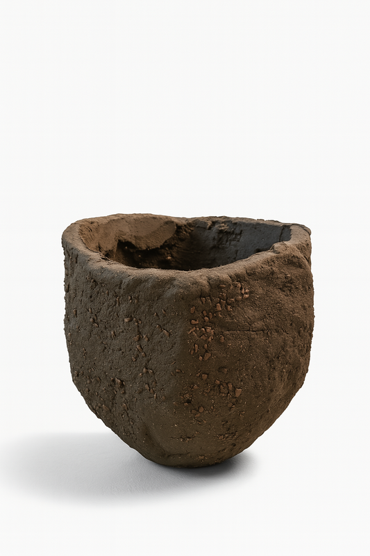 Ceramic Piece 1742: Handbuilt Black Clay Sculptural Vessel – Raw Fired with Natural Shale Texture
