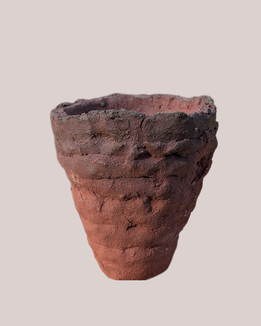 Piece 1,699 – Wild Red Clay Vessel with Layered Ridge Pattern