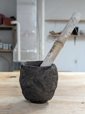 Ceramic Piece 1759 Groggy sculptural black clay body vessel