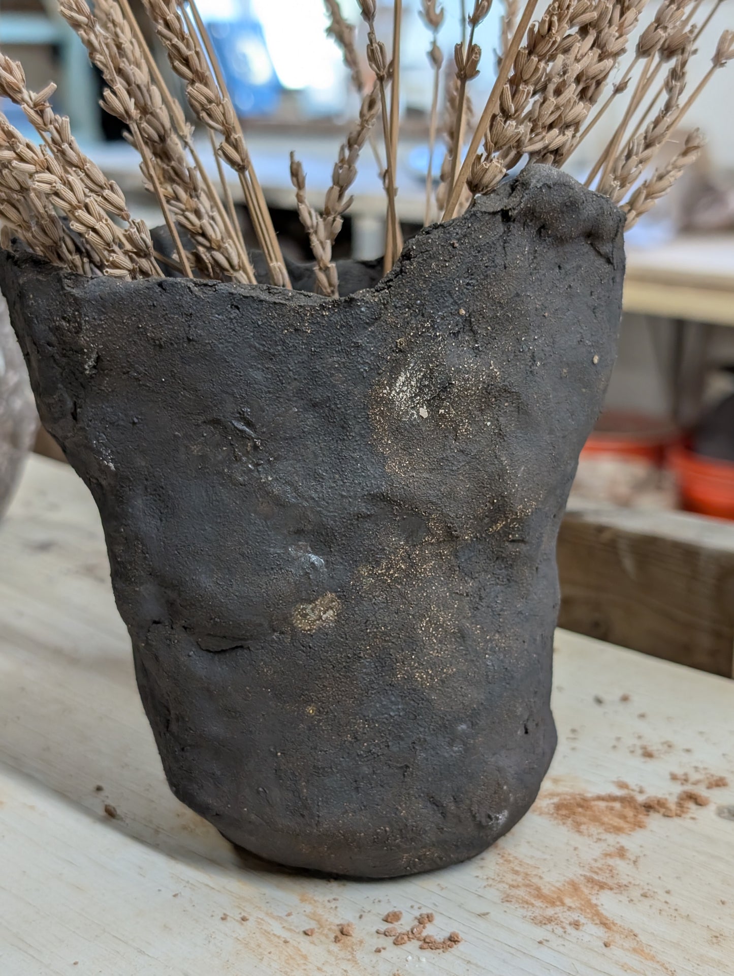 Ceramic Piece 1755: Handbuilt Black Clay Vessel – Raw Sculptural Form