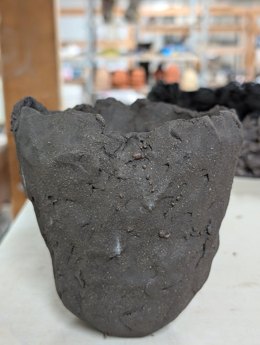 Ceramic Piece 1735 Handmade Black Stoneware Vessel – Raw Sculptural Form